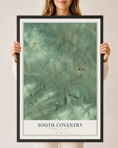 Map of South Coventry, Pennsylvania, 24 x 36 inch print in a black wood frame