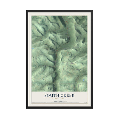 Map of South Creek, Pennsylvania, 12 x 18 inch print in a black wood frame