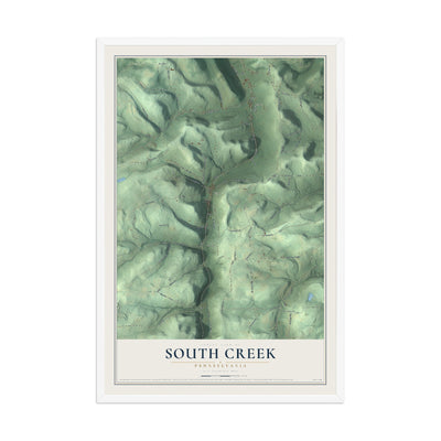 Map of South Creek, Pennsylvania, 12 x 18 inch print in a white wood frame