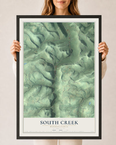 Map of South Creek, Pennsylvania, 24 x 36 inch print in a black wood frame