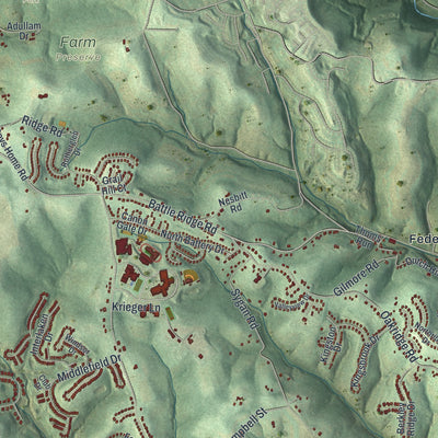 Second close-up of the map of South Fayette, Pennsylvania print showing more streets and buildings