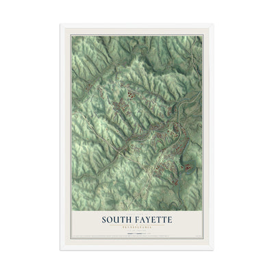 Map of South Fayette, Pennsylvania, 12 x 18 inch print in a white wood frame