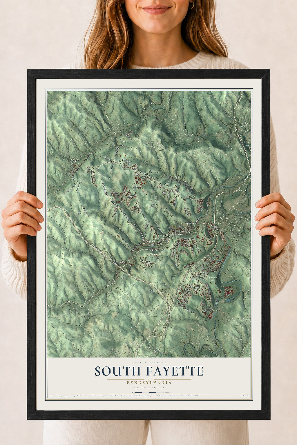 Map of South Fayette, Pennsylvania, 18 x 24 inch print in a black wood frame