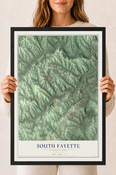Map of South Fayette, Pennsylvania, 18 x 24 inch print in a black wood frame