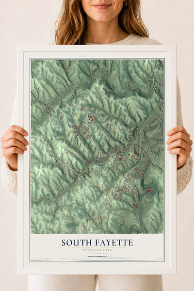 Map of South Fayette, Pennsylvania, 18 x 24 inch print in a white wood frame