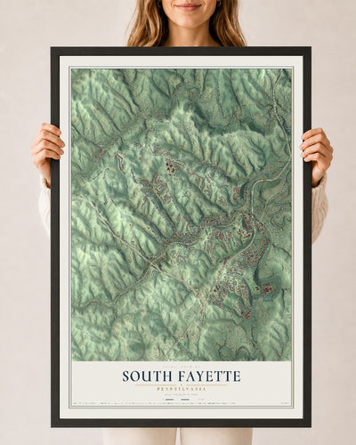 Map of South Fayette, Pennsylvania, 24 x 36 inch print in a black wood frame