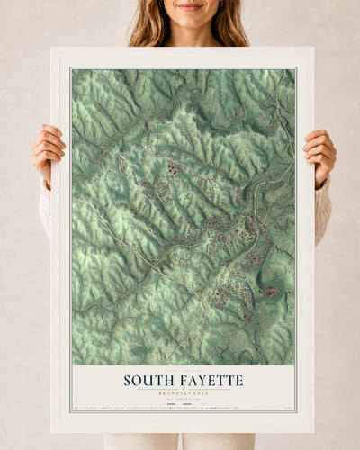 Map of South Fayette, Pennsylvania, 24 x 36 inch print in a white wood frame