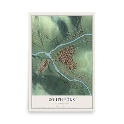 Map of South Fork, Pennsylvania, 12 x 18 inch unframed archival matte print