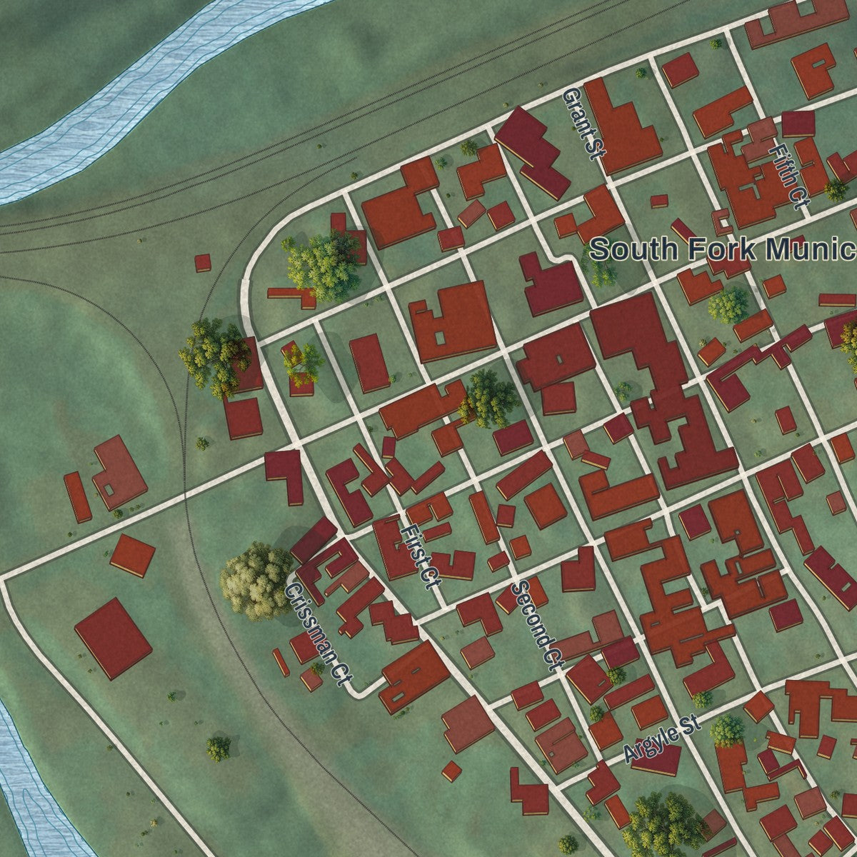 Close-up of the map of South Fork, Pennsylvania print showing street and building detail