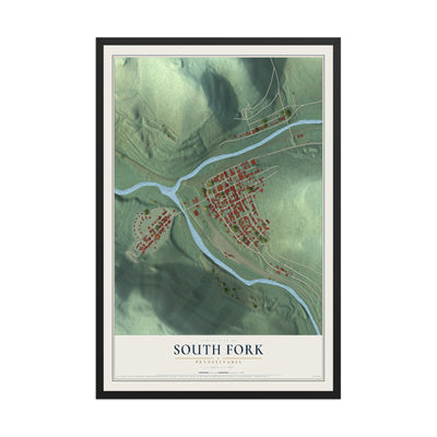 Map of South Fork, Pennsylvania, 12 x 18 inch print in a black wood frame