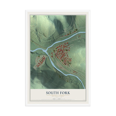 Map of South Fork, Pennsylvania, 12 x 18 inch print in a white wood frame