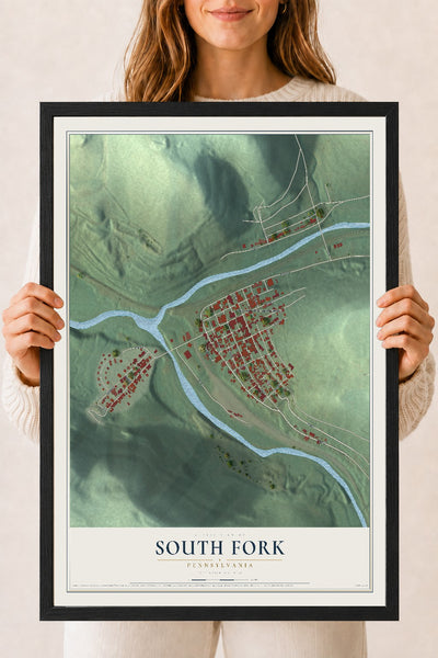 Map of South Fork, Pennsylvania, 18 x 24 inch print in a black wood frame