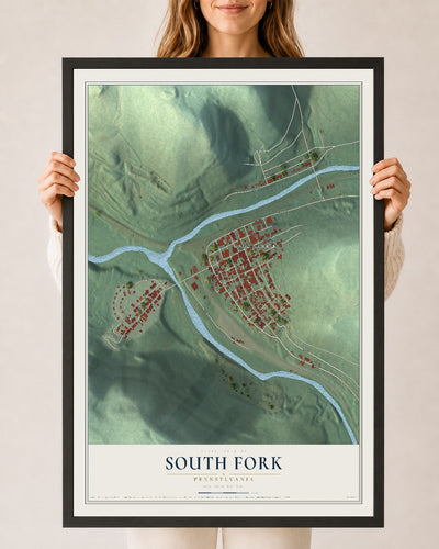 Map of South Fork, Pennsylvania, 24 x 36 inch print in a black wood frame