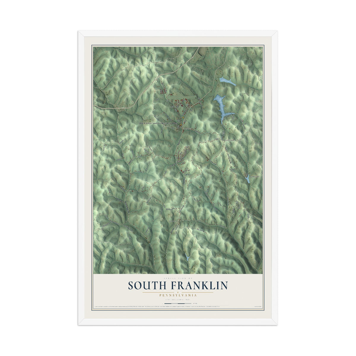 Map of South Franklin, Pennsylvania, 12 x 18 inch print in a white wood frame