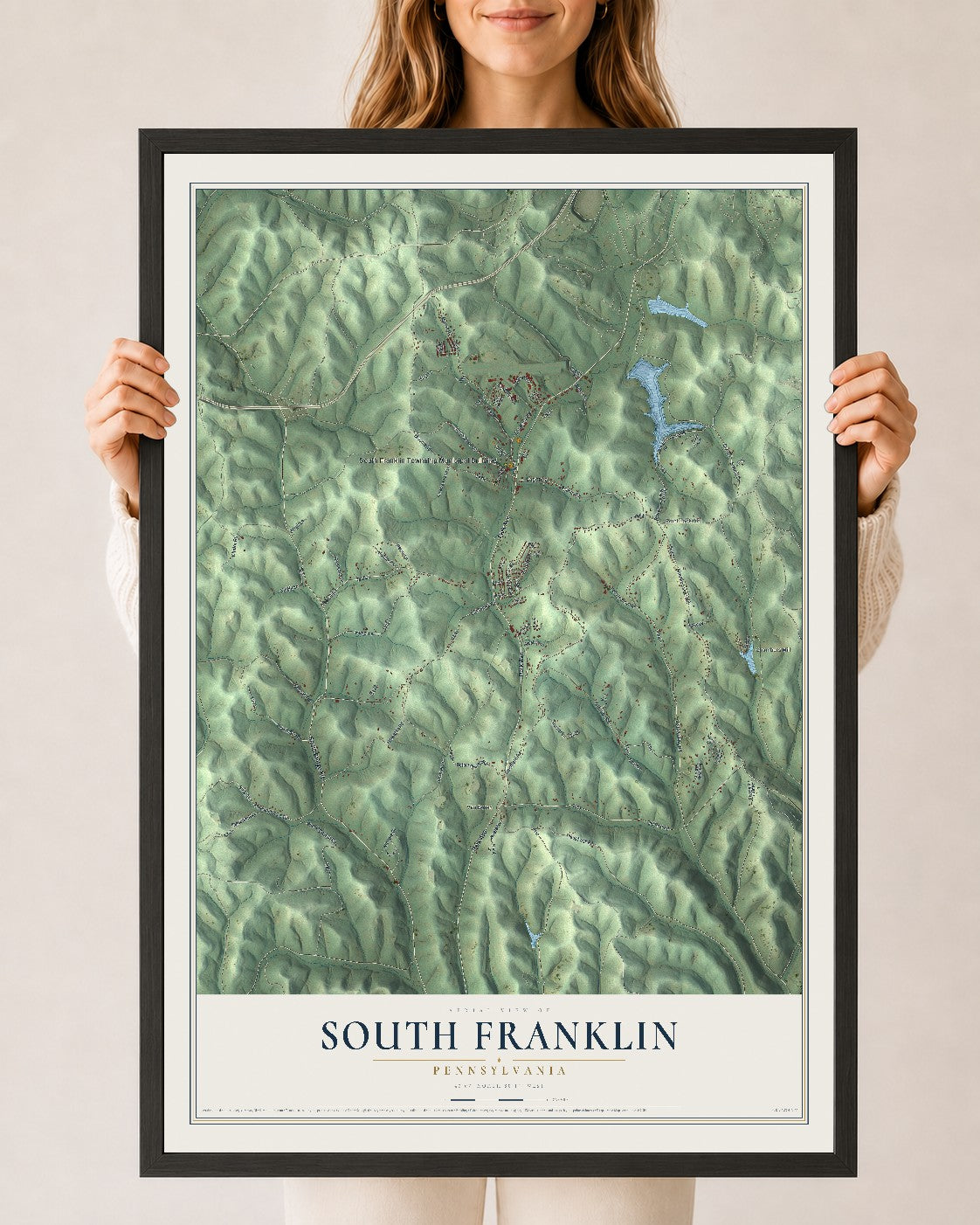 Map of South Franklin, Pennsylvania, 24 x 36 inch print in a black wood frame