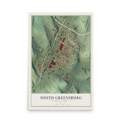 Map of South Greensburg, Pennsylvania, 12 x 18 inch unframed archival matte print