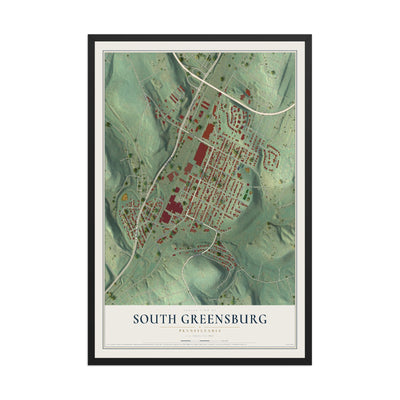 Map of South Greensburg, Pennsylvania, 12 x 18 inch print in a black wood frame