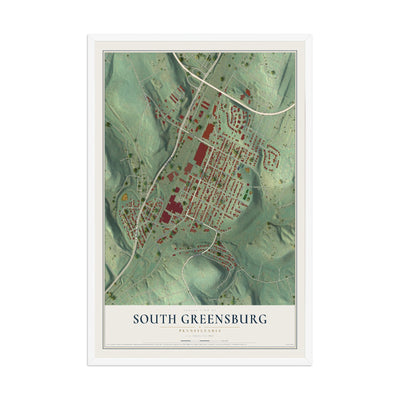 Map of South Greensburg, Pennsylvania, 12 x 18 inch print in a white wood frame