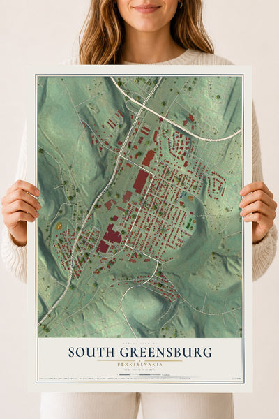 Map of South Greensburg, Pennsylvania, 18 x 24 inch unframed archival matte print