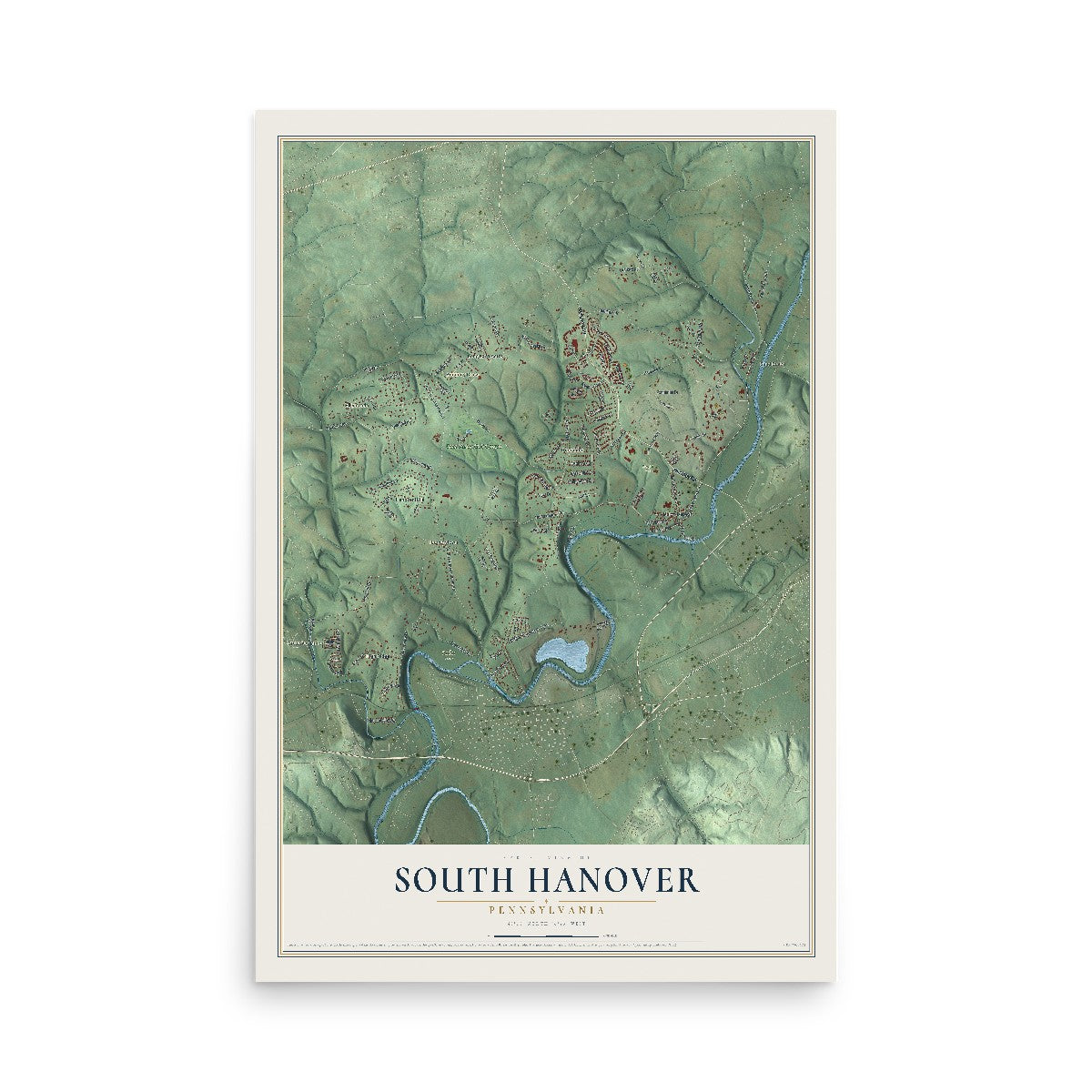 Map of South Hanover, Pennsylvania, 12 x 18 inch unframed archival matte print