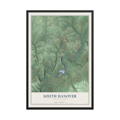 Map of South Hanover, Pennsylvania, 12 x 18 inch print in a black wood frame
