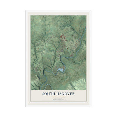 Map of South Hanover, Pennsylvania, 12 x 18 inch print in a white wood frame
