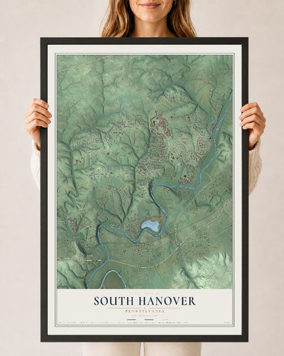 Map of South Hanover, Pennsylvania, 24 x 36 inch print in a black wood frame