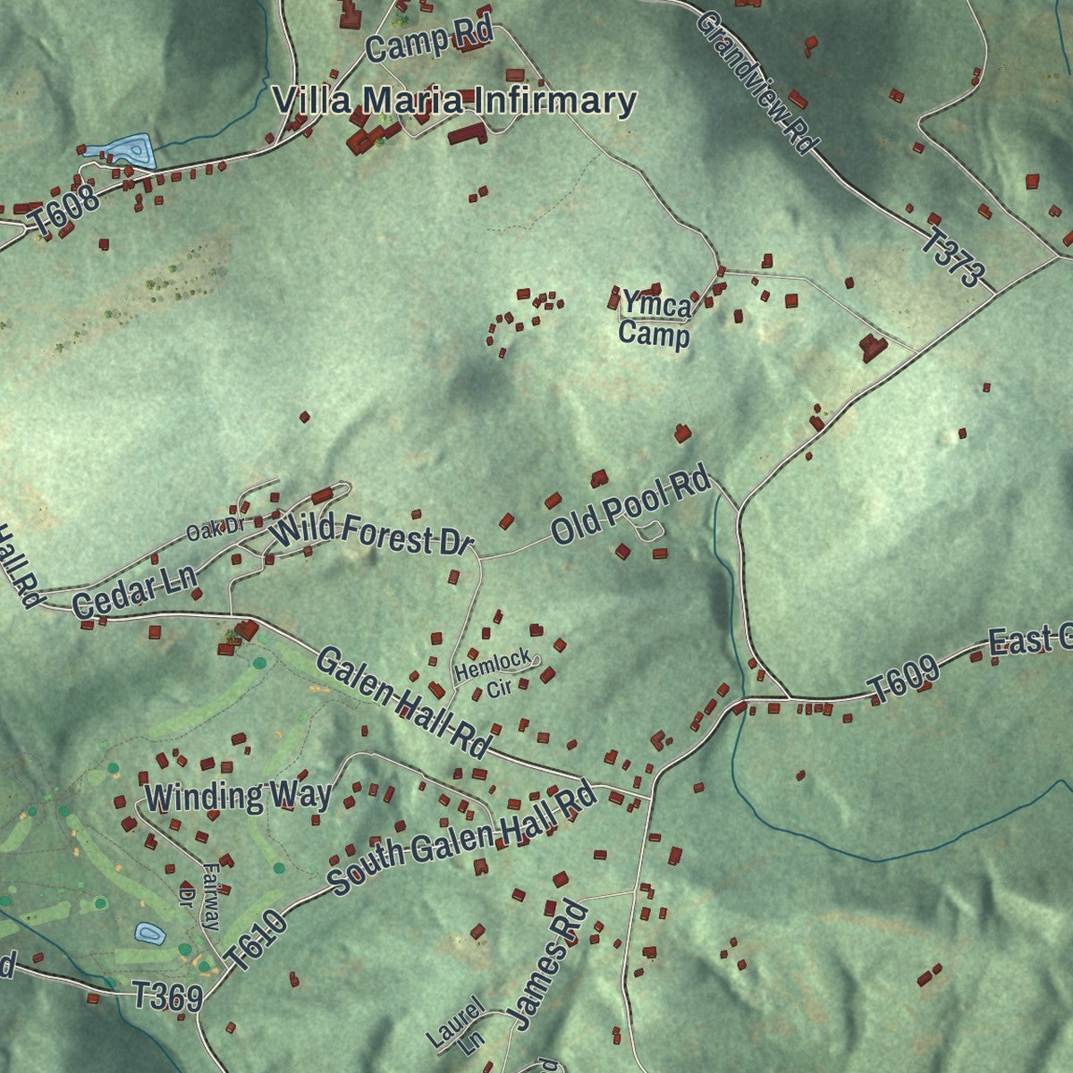 Close-up of the map of South Heidelberg, Pennsylvania print showing street and building detail