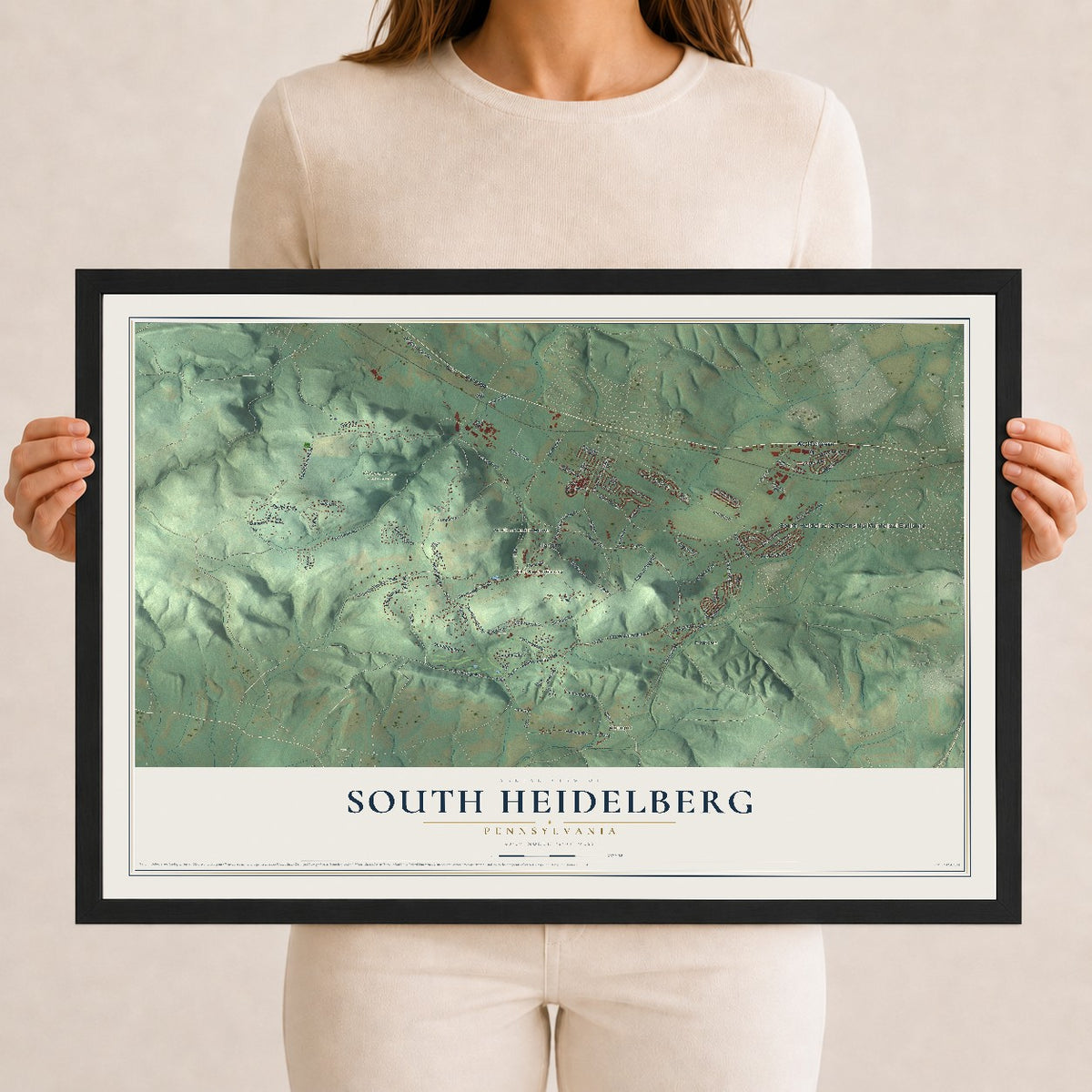 Map of South Heidelberg, Pennsylvania, 12 x 18 inch print in a black wood frame