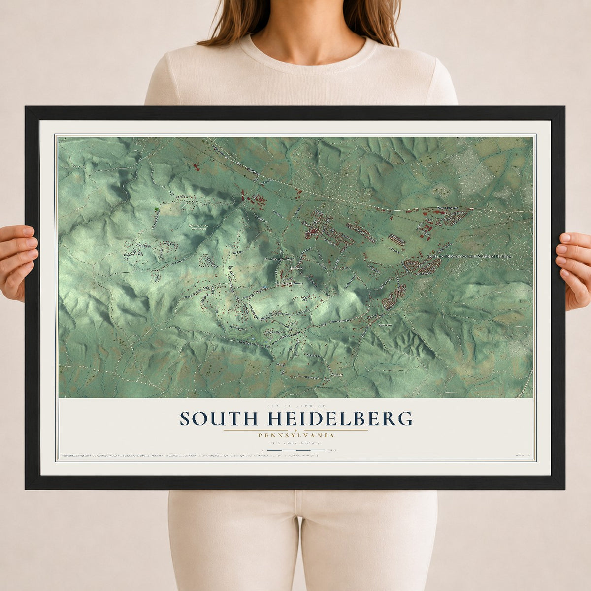 Map of South Heidelberg, Pennsylvania, 18 x 24 inch print in a black wood frame