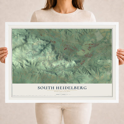 Map of South Heidelberg, Pennsylvania, 18 x 24 inch print in a white wood frame