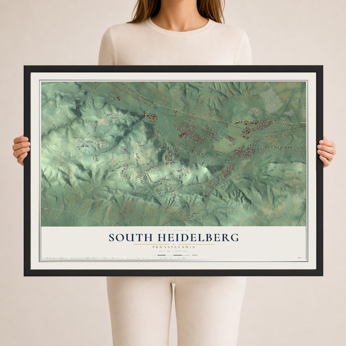 Map of South Heidelberg, Pennsylvania, 24 x 36 inch print in a black wood frame