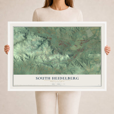 Map of South Heidelberg, Pennsylvania, 24 x 36 inch print in a white wood frame