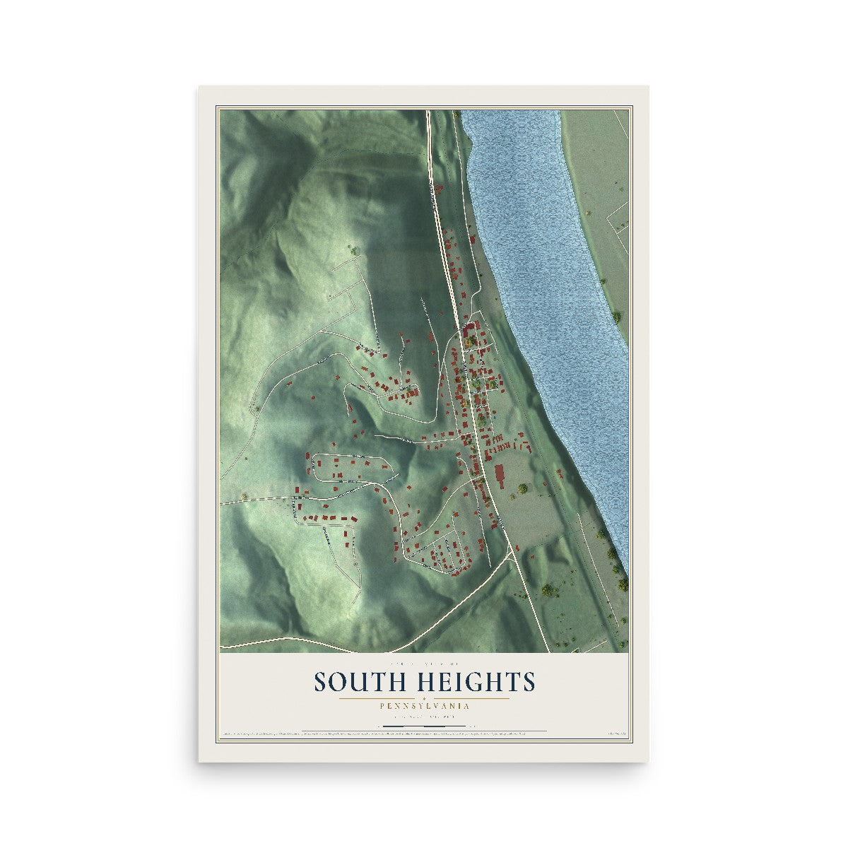 Map of South Heights, Pennsylvania, 12 x 18 inch unframed archival matte print