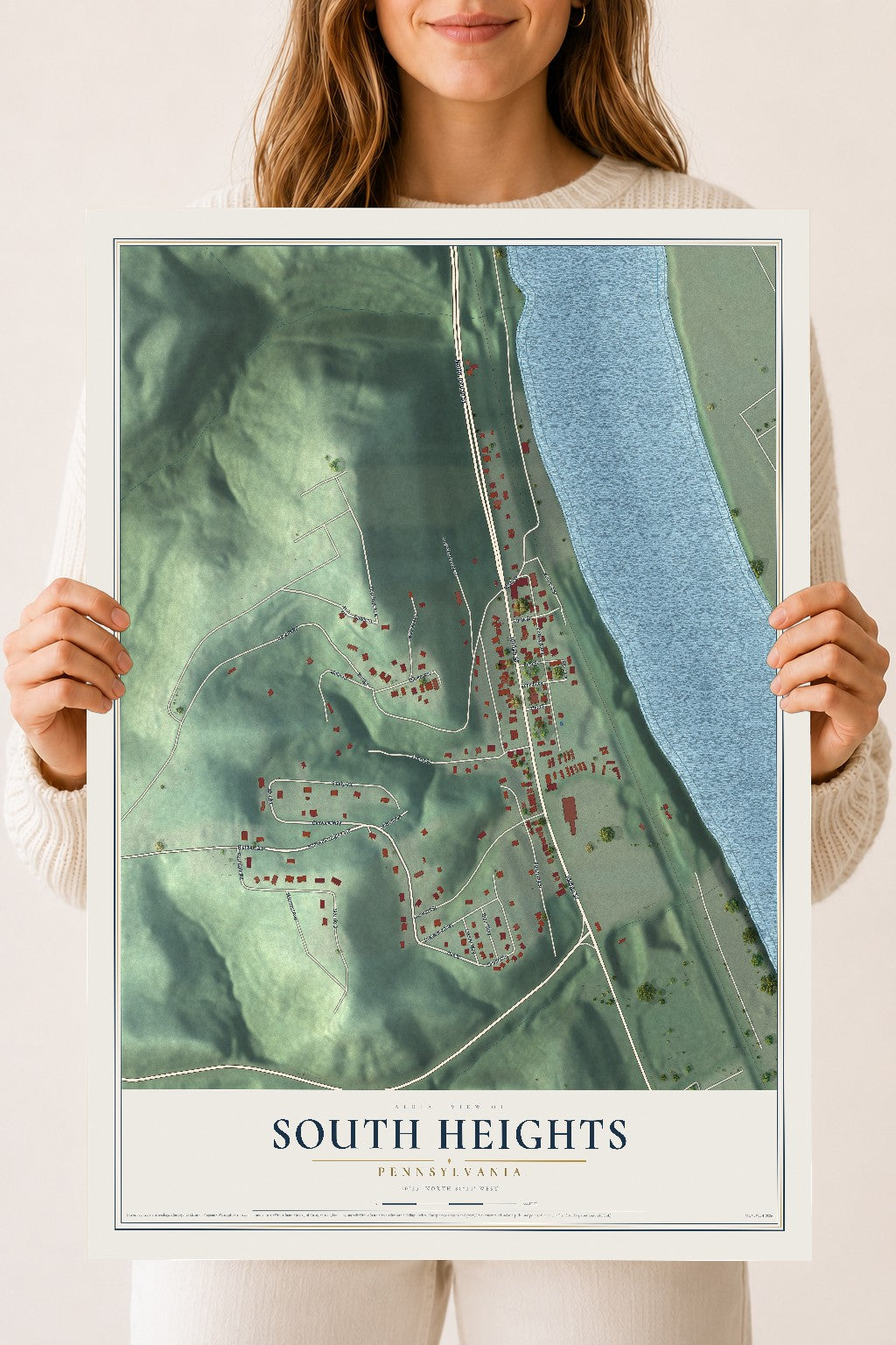Map of South Heights, Pennsylvania, 18 x 24 inch unframed archival matte print