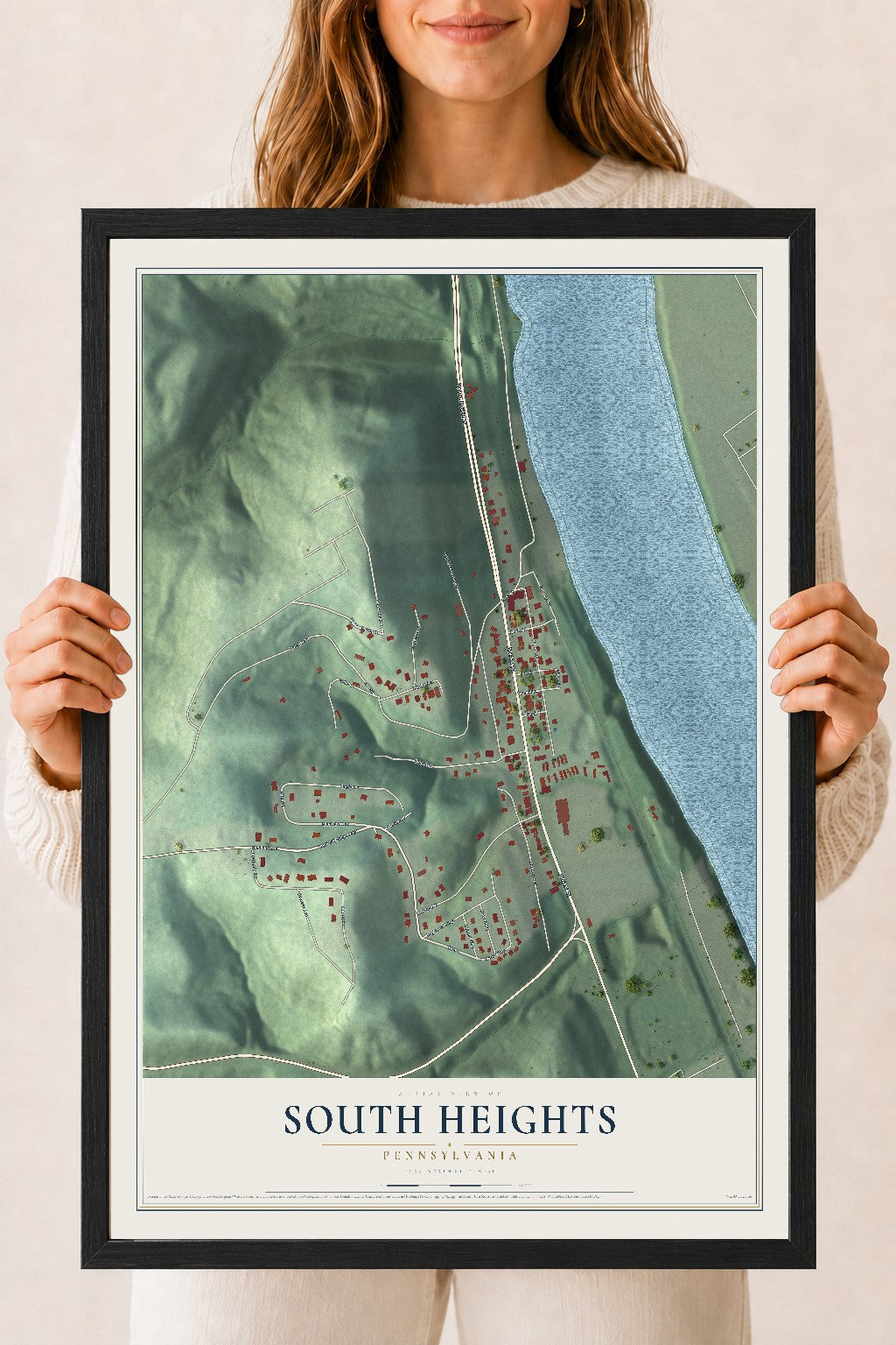 Map of South Heights, Pennsylvania, 18 x 24 inch print in a black wood frame