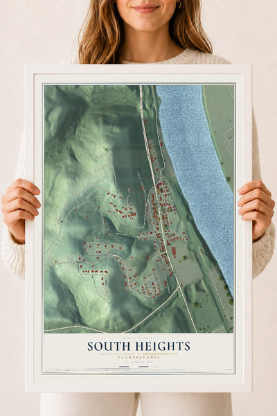 Map of South Heights, Pennsylvania, 18 x 24 inch print in a white wood frame