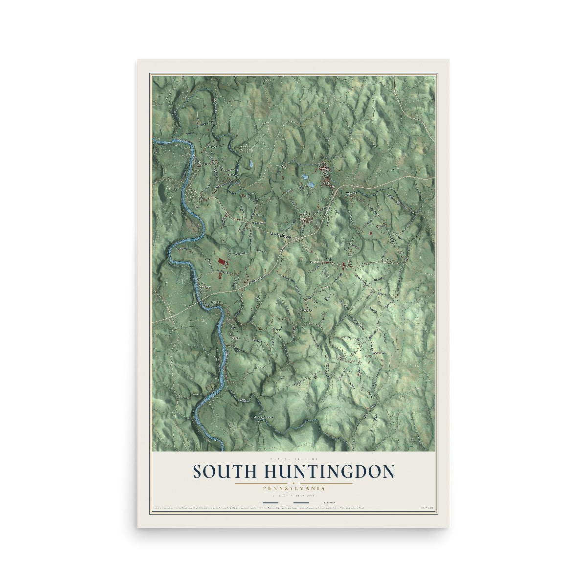 Map of South Huntingdon, Pennsylvania, 12 x 18 inch unframed archival matte print