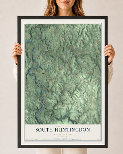 Map of South Huntingdon, Pennsylvania, 24 x 36 inch print in a black wood frame
