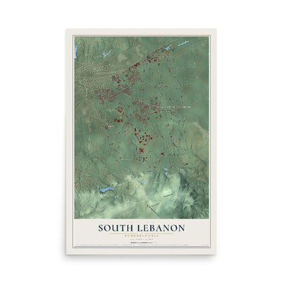 Map of South Lebanon, Pennsylvania, 12 x 18 inch unframed archival matte print