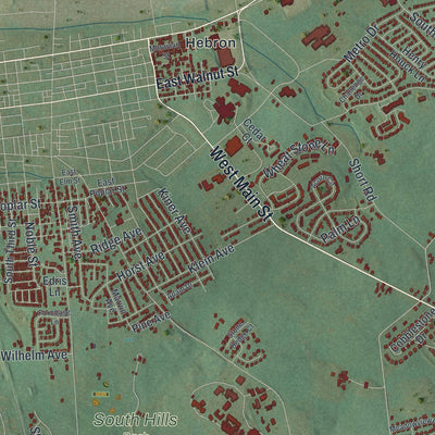 Close-up of the map of South Lebanon, Pennsylvania print showing street and building detail
