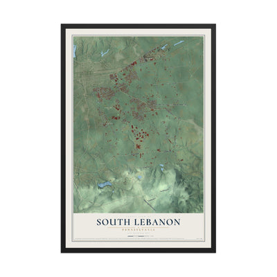 Map of South Lebanon, Pennsylvania, 12 x 18 inch print in a black wood frame