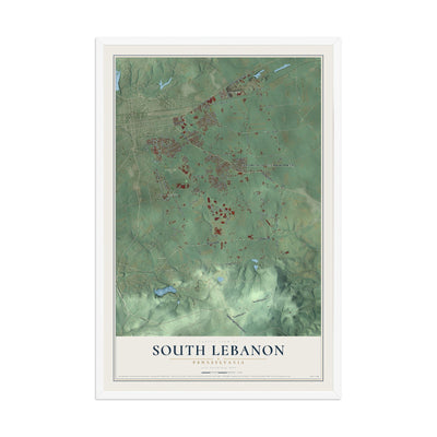 Map of South Lebanon, Pennsylvania, 12 x 18 inch print in a white wood frame
