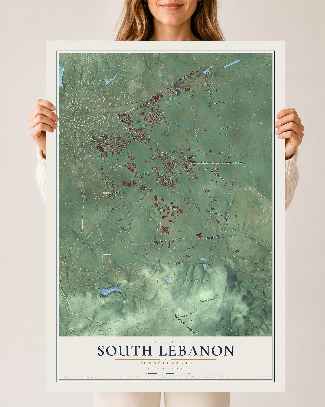 Map of South Lebanon, Pennsylvania, 24 x 36 inch unframed archival matte print