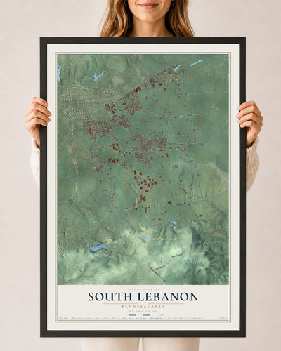 Map of South Lebanon, Pennsylvania, 24 x 36 inch print in a black wood frame