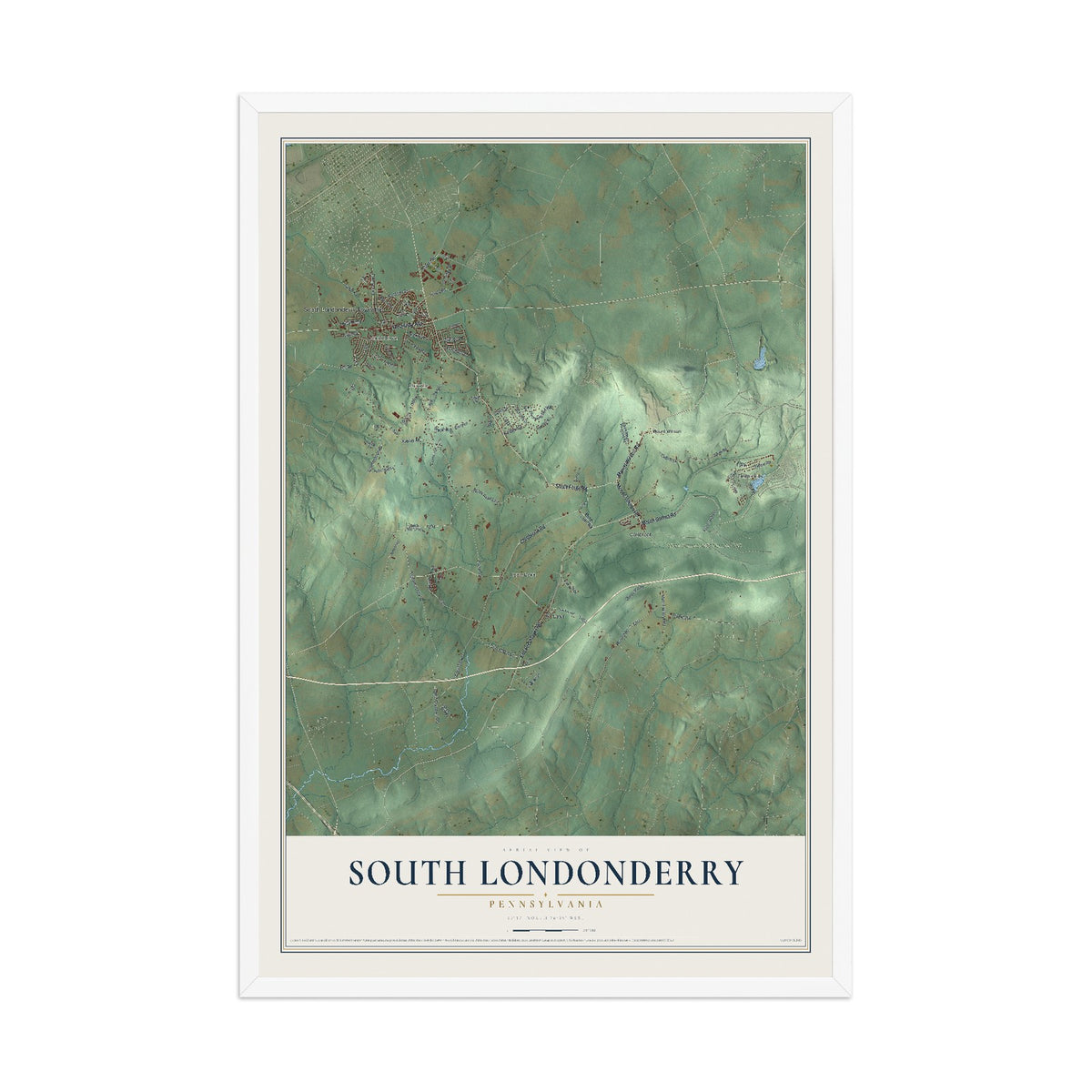 Map of South Londonderry, Pennsylvania, 12 x 18 inch print in a white wood frame