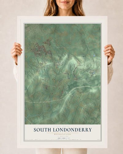 Map of South Londonderry, Pennsylvania, 24 x 36 inch print in a white wood frame