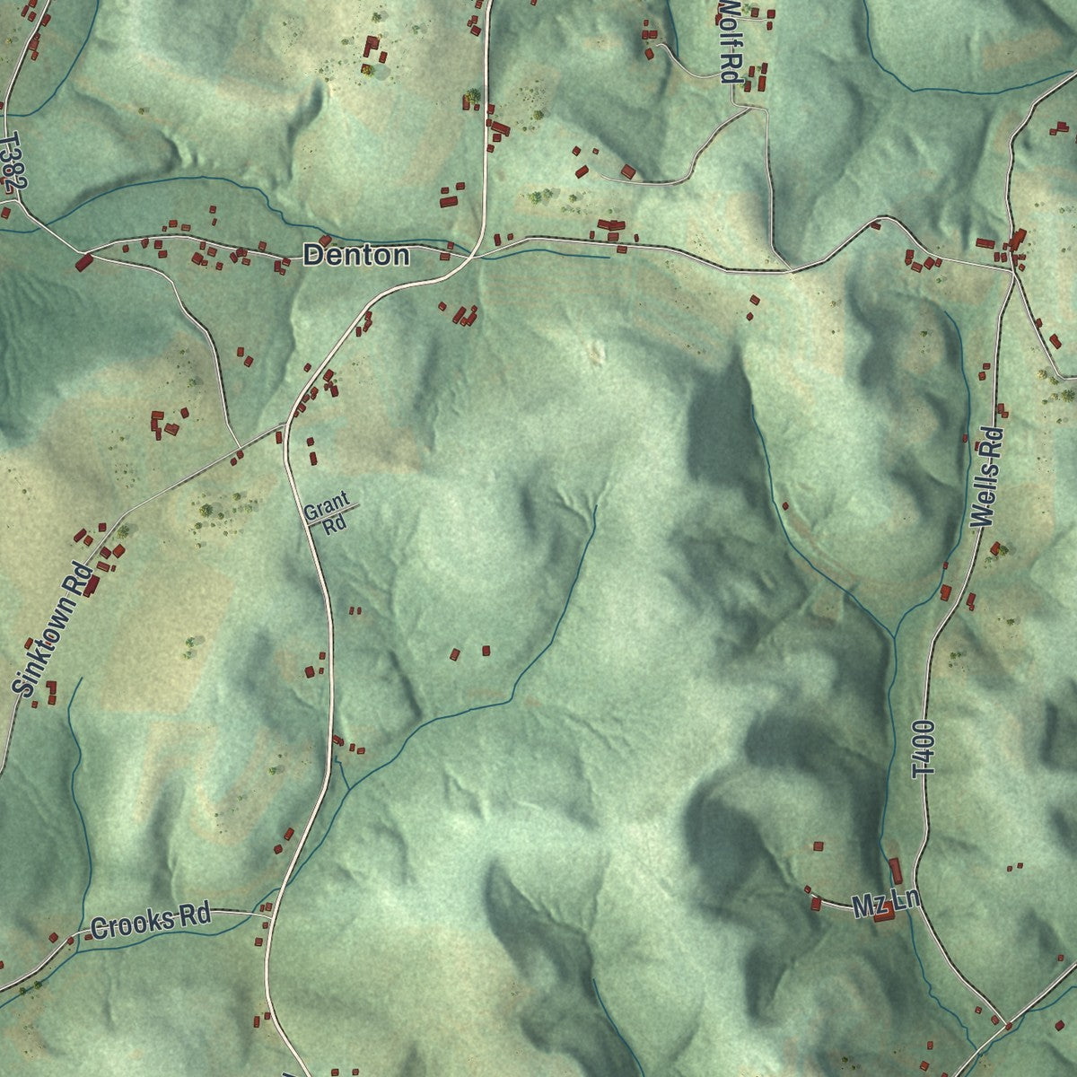 Close-up of the map of South Mahoning, Pennsylvania print showing street and building detail