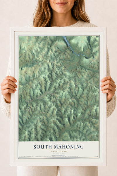 Map of South Mahoning, Pennsylvania, 18 x 24 inch print in a white wood frame