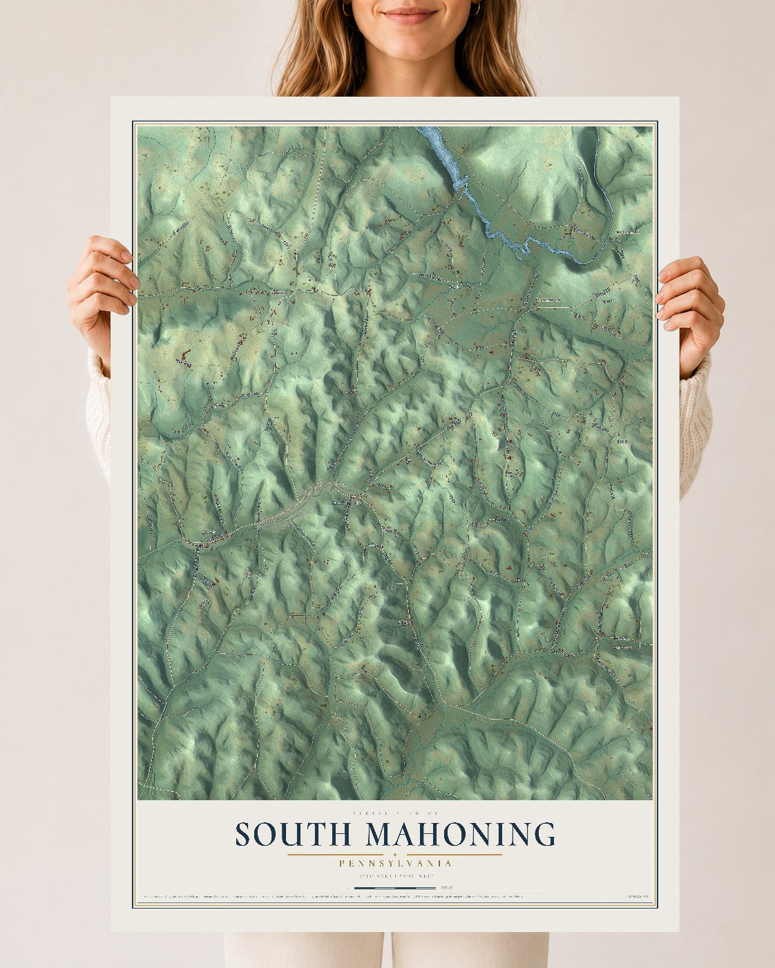 Map of South Mahoning, Pennsylvania, 24 x 36 inch unframed archival matte print